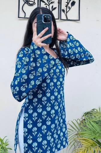 Women's rayon handblock handprinted designer casual top & tunics