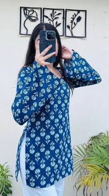 Women's rayon handblock handprinted designer casual top & tunics 1