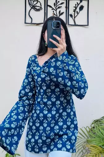 Women's rayon handblock handprinted designer casual top & tunics