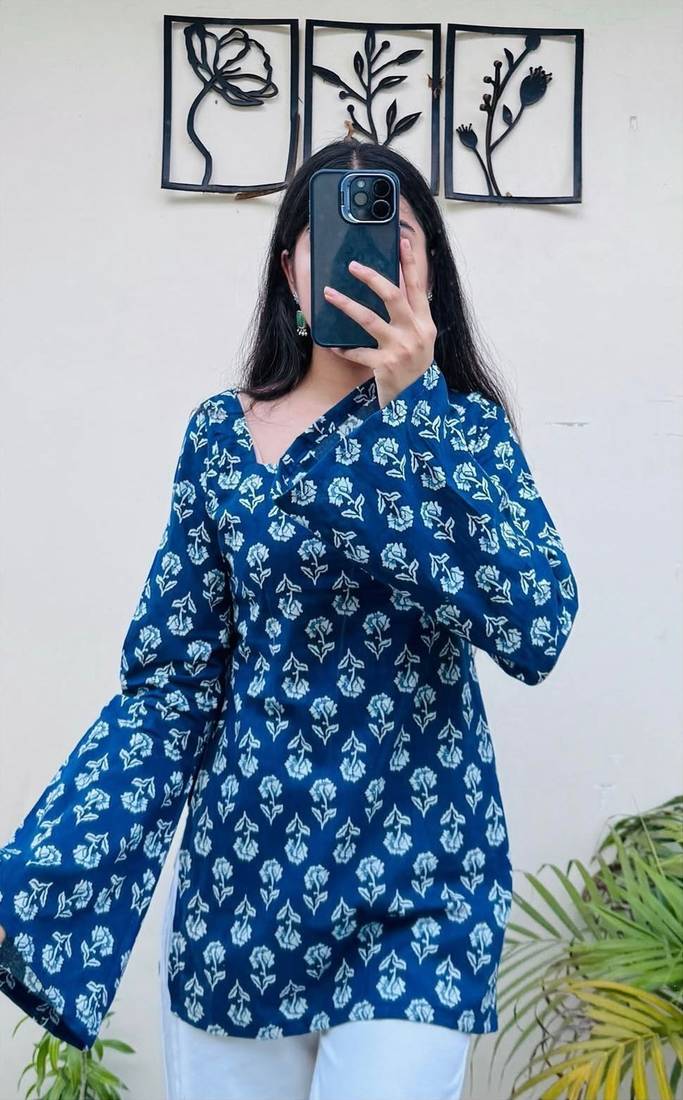 Women's rayon handblock handprinted designer casual top & tunics