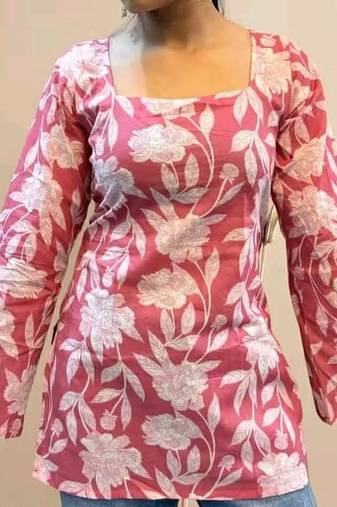 Women's Rayon Handblock Handprinted Designer Pink Casual Top & Tunics