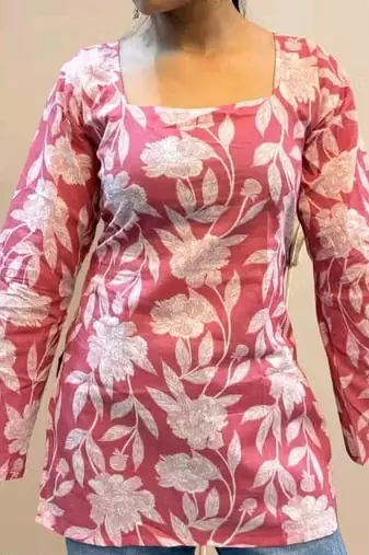 Women's Rayon Handblock Handprinted Designer Pink Casual Top & Tunics