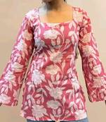 Women's Rayon Handblock Handprinted Designer Pink Casual Top & Tunics