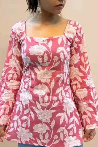 Women's Rayon Handblock Handprinted Designer Pink Casual Top & Tunics