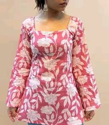 Women's Rayon Handblock Handprinted Designer Pink Casual Top & Tunics