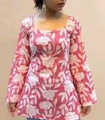 Women's Rayon Handblock Handprinted Designer Pink Casual Top & Tunics