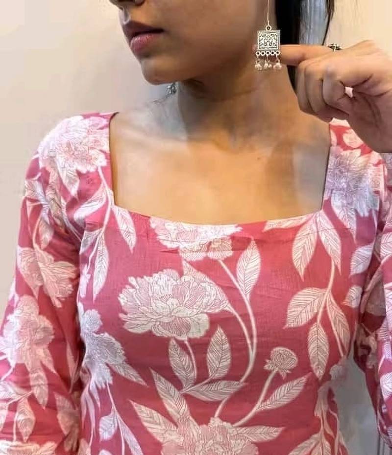 Women's Rayon Handblock Handprinted Designer Pink Casual Top & Tunics