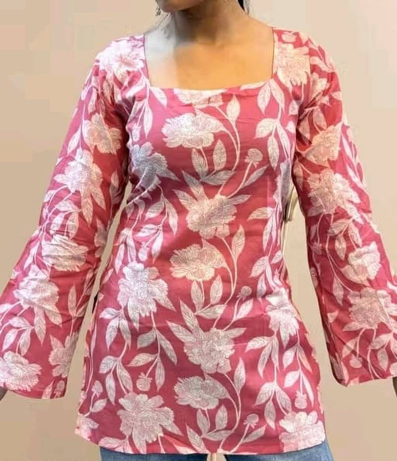 Women's Rayon Handblock Handprinted Designer Pink Casual Top & Tunics