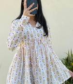 Women's Rayon Handblock Handprinted Designer White Casual Top & Tunics