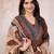 Beautiful jaipuri brown cotton kurti pant set with a geometric print dupatta and intricate embroidery detailing