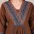 Beautiful jaipuri brown cotton kurti pant set with a geometric print dupatta and intricate embroidery detailing