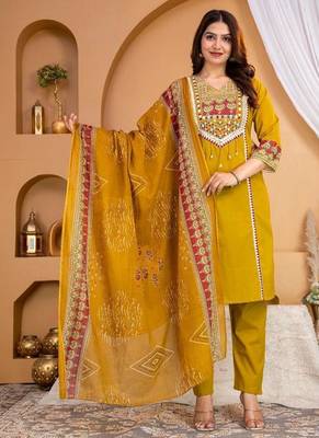 Beautiful jaipuri mustard printed cotton dupatta with a distinct red and mustard ethnic border. 1