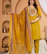 Beautiful jaipuri mustard printed cotton dupatta with a distinct red and mustard ethnic border.