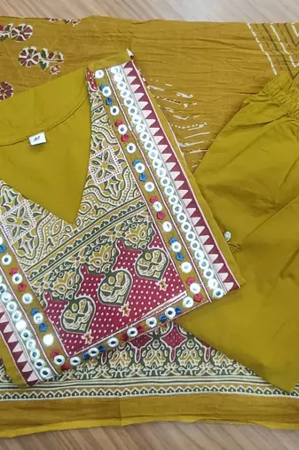 Beautiful jaipuri mustard printed cotton dupatta with a distinct red and mustard ethnic border.