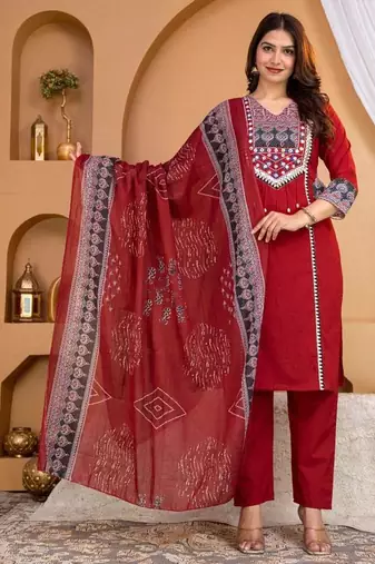 Beautiful jaipuri mehroon printed cotton dupatta with a distinct red and blue ethnic border.