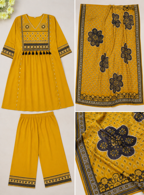 Beautiful jaipuri mustard yellow cotton printed salwar suit set 5