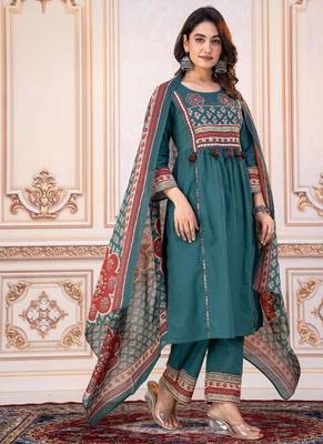Beautiful jaipuri mustard green cotton printed salwar suit set 1
