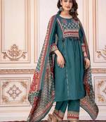 Beautiful jaipuri mustard green cotton printed salwar suit set