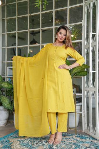 Beautiful yellow three-piece salwar suit set