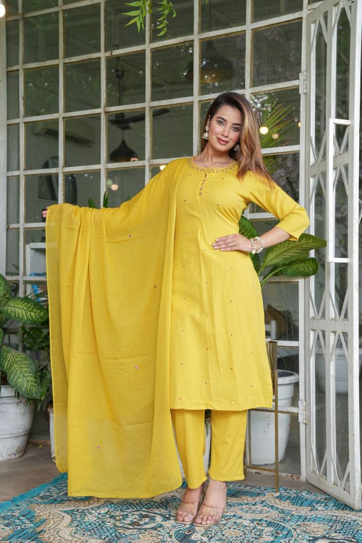 Beautiful yellow three-piece salwar suit set
