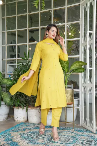 Beautiful yellow three-piece salwar suit set