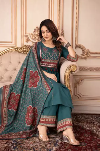 Beautiful jaipuri mustard green cotton printed salwar suit set
