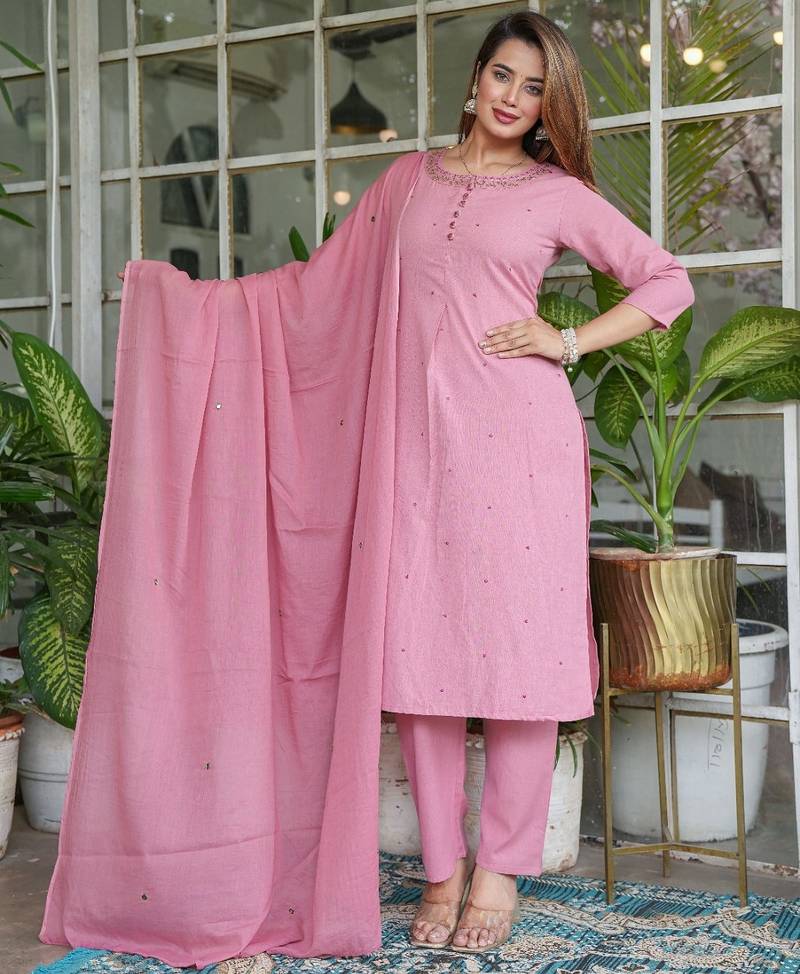 Beautiful pink three-piece salwar suit set.