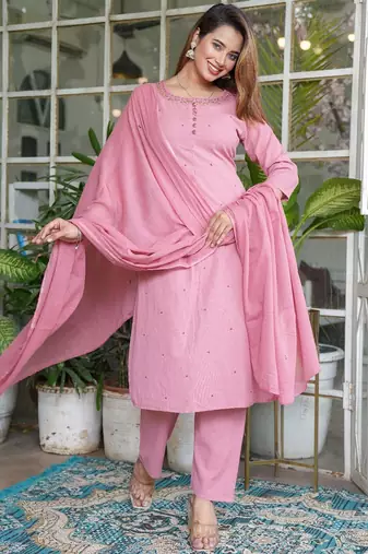 Beautiful pink three-piece salwar suit set.