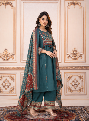 Beautiful jaipuri mustard green cotton printed salwar suit set 3