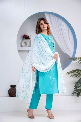 Beautiful jaipuri blue straight-fit  bandhani design cotton kurta set