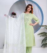 Beautiful jaipuri green straight-fit  bandhani design cotton kurta set