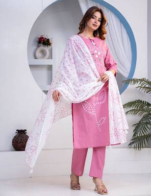 Beautiful jaipuri pink straight-fit  bandhani design cotton kurta set 2