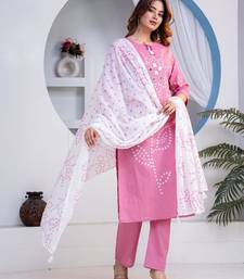 Beautiful jaipuri pink straight-fit  bandhani design cotton kurta set