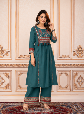 Beautiful jaipuri mustard green cotton printed salwar suit set 4