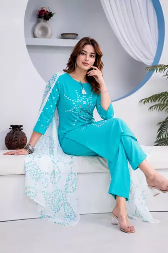 Beautiful jaipuri blue straight-fit  bandhani design cotton kurta set