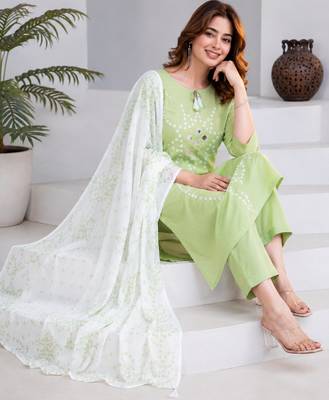 Beautiful jaipuri green straight-fit  bandhani design cotton kurta set 2