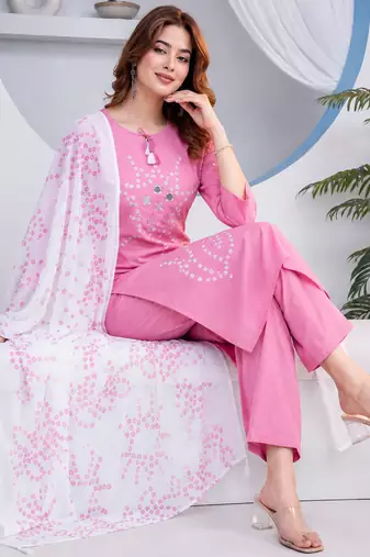 Beautiful jaipuri pink straight-fit  bandhani design cotton kurta set