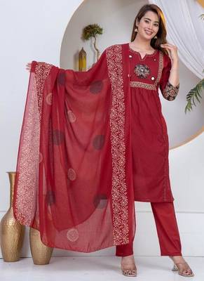 Beautiful three-piece salwar suit set in maroon. 1
