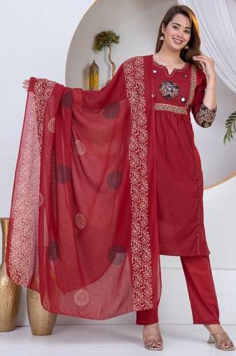 Beautiful three-piece salwar suit set in maroon.