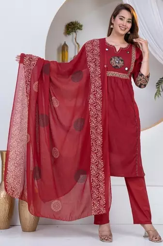 Beautiful three-piece salwar suit set in maroon.