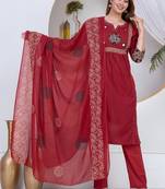 Beautiful three-piece salwar suit set in maroon.