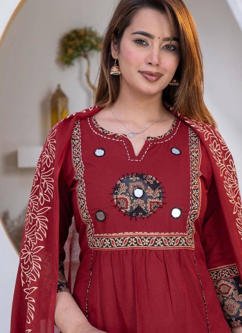 Beautiful three-piece salwar suit set in maroon.