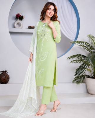 Beautiful jaipuri green straight-fit  bandhani design cotton kurta set 3
