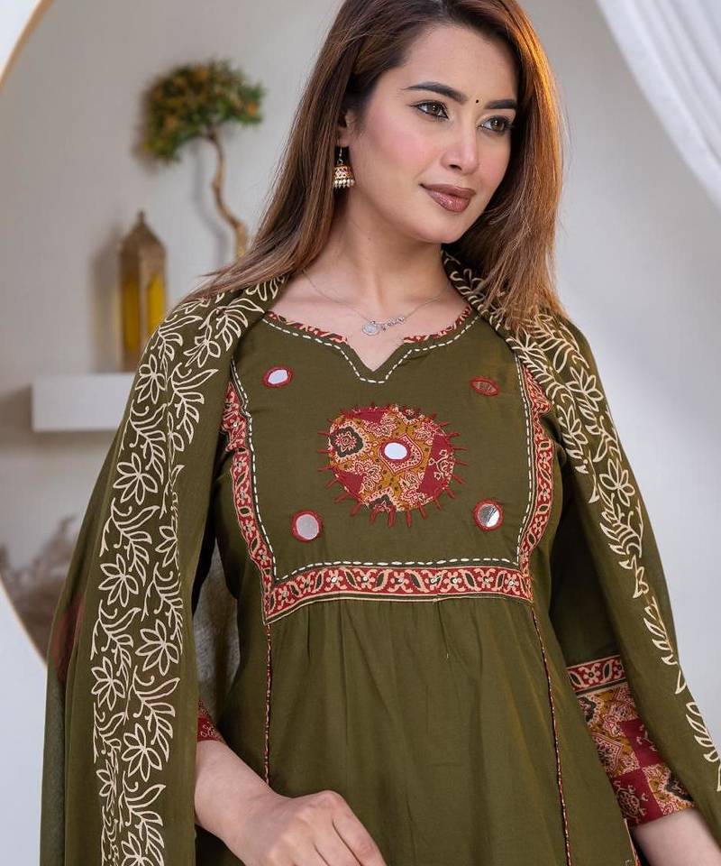 Beautiful three-piece salwar suit set in green