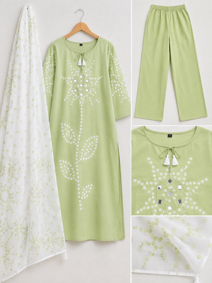 Beautiful jaipuri green straight-fit  bandhani design cotton kurta set 4