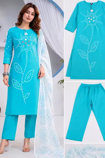 Beautiful jaipuri blue straight-fit  bandhani design cotton kurta set