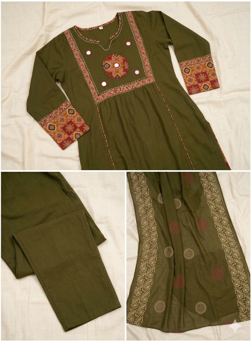 Beautiful three-piece salwar suit set in green