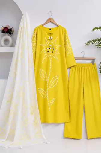 Beautiful jaipuri yellow straight-fit  bandhani design cotton kurta set
