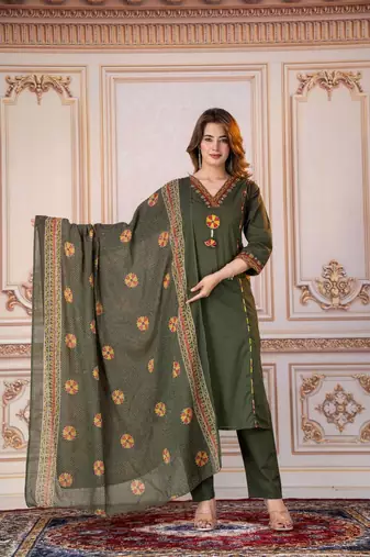 Beautiful olive green tassel meadow suit set