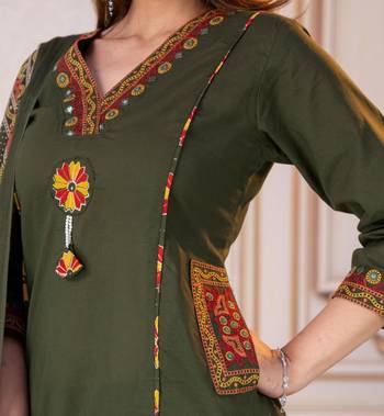Beautiful olive green tassel meadow suit set 4
